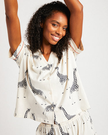 Giraffe Print Button Up Organic Cotton Short Pyjama Set